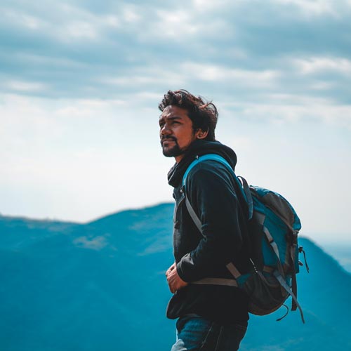 Man hiking in mountains