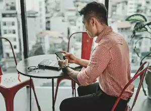 Man Taking Stress Test On Phone Color